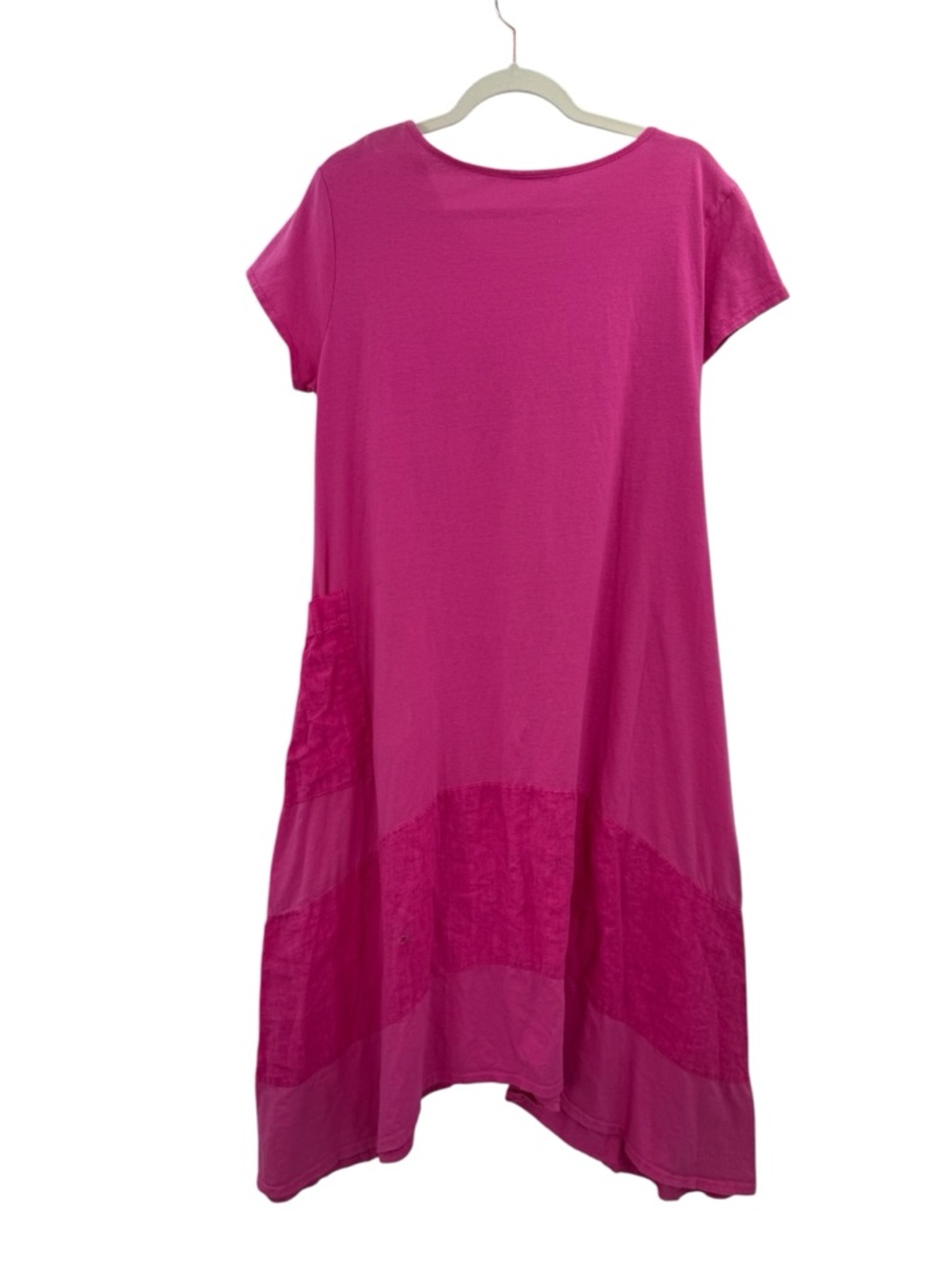 Italian Pink Linen Blend Lagenlook Midi Dress Asymmetrical Pocket Boho Tunic - Picture 4 of 11